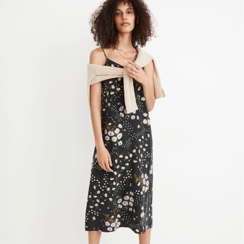 Madewell Black Floral Midi Dress